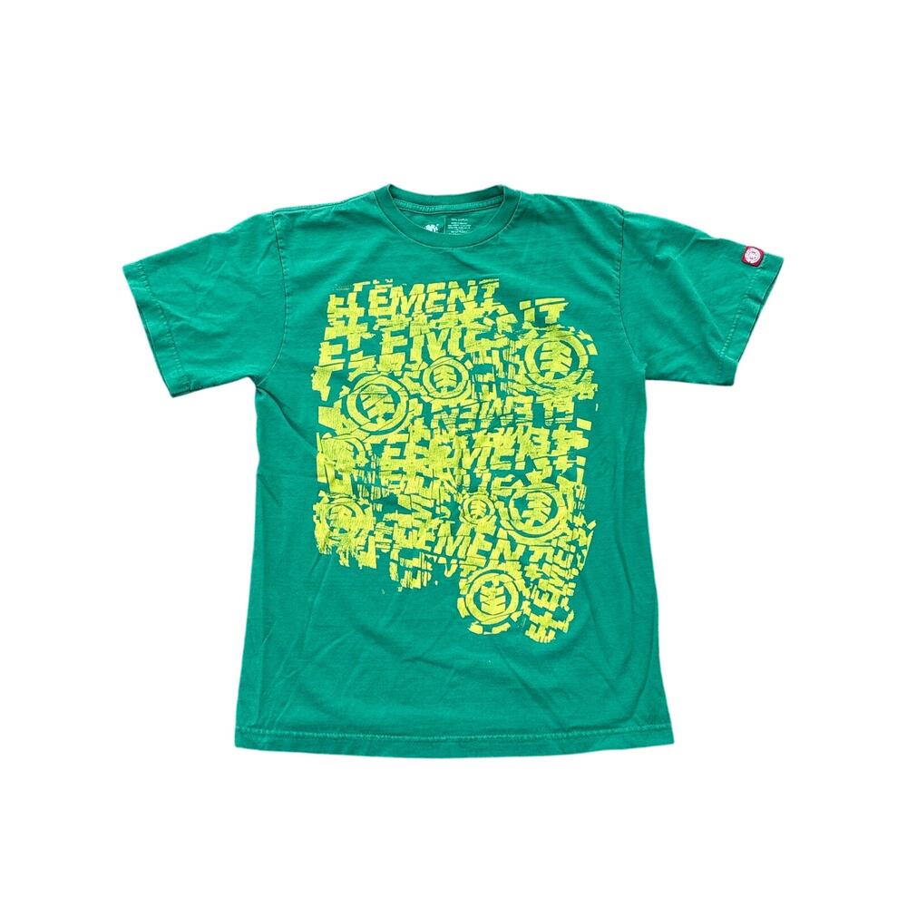 Element youth xl green yellow logo glitch graphic tee shirt skater punk